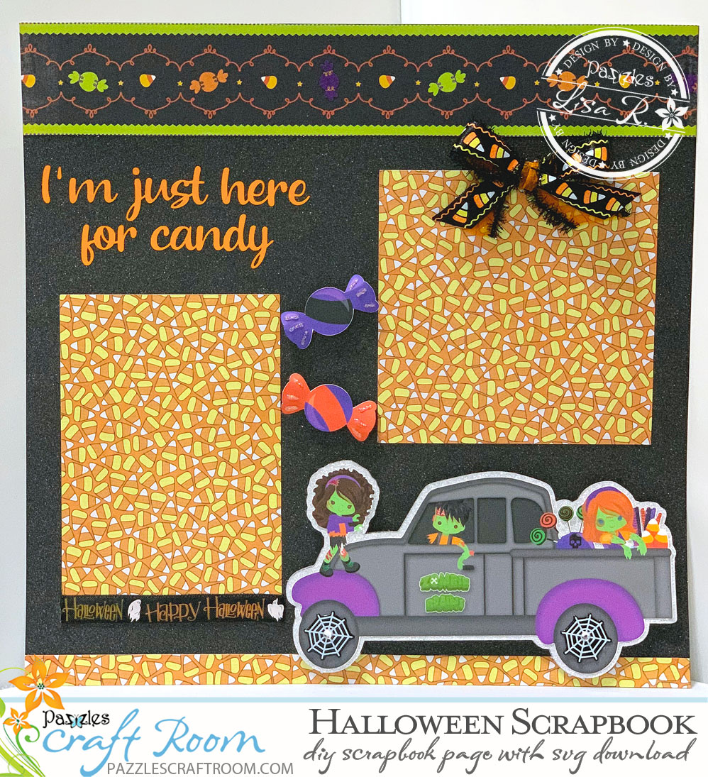 Pazzles DIY Halloween Scrapbook Page with SVG Download for Pazzles, Silhouette Cameo, and Cricut by Lisa Reyna