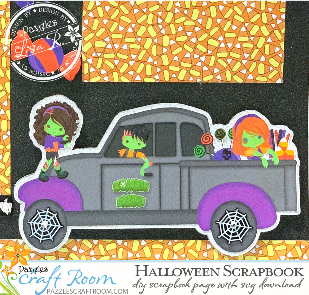 Pazzles DIY Halloween Scrapbook Page with SVG Download for Pazzles, Silhouette Cameo, and Cricut by Lisa Reyna