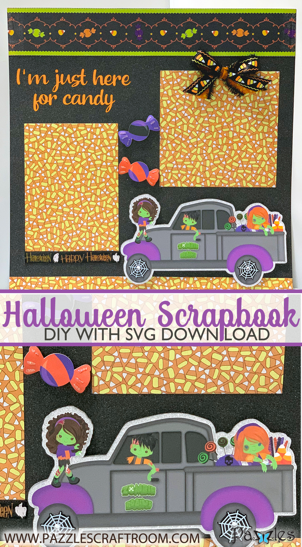 Pazzles DIY Halloween Scrapbook Page with SVG Download for Pazzles, Silhouette Cameo, and Cricut by Lisa Reyna