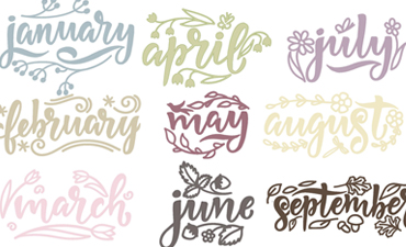 Pazzles Hand Lettered Calendar Months Cuttable SVG files for crafts. Instant download compatible with all major electronic cutters including Pazzles Inspiration, Cricut, and Silhouette Cameo.