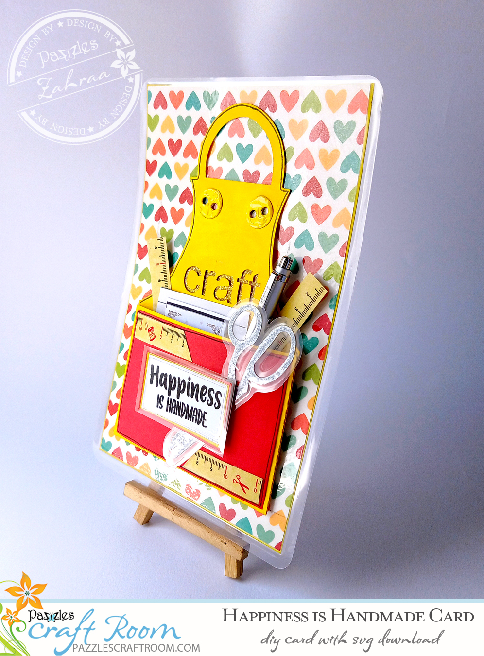 Pazzles DIY Happiness is Handmade Apron Card with instant SVG download. Compatible with all major electronic cutters including Pazzles Inspiration, Cricut, and Silhouette Cameo. Design by Zahraa Darweesh.