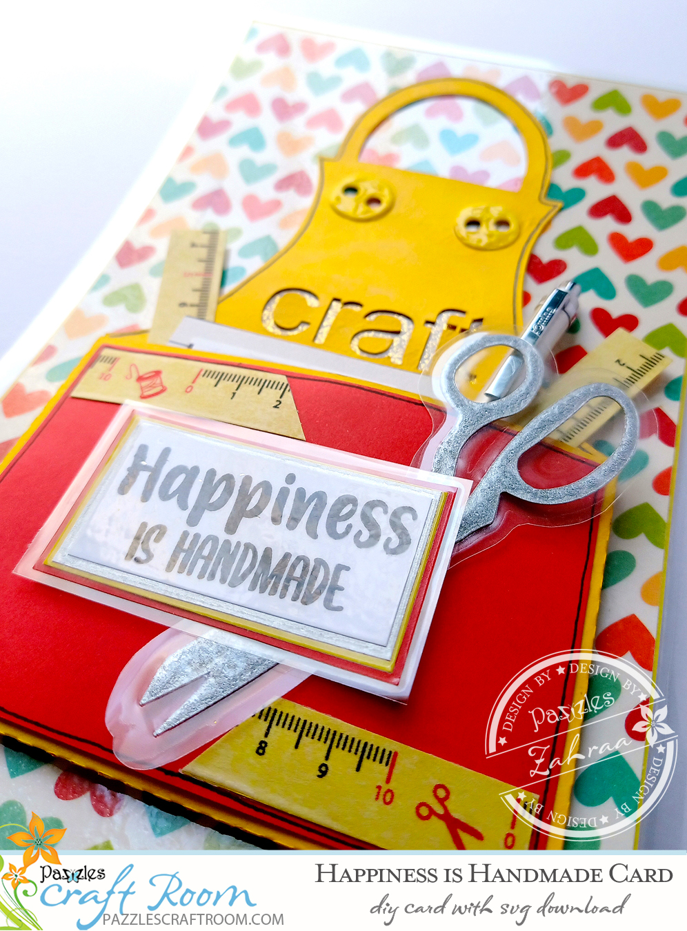 Pazzles DIY Happiness is Handmade Apron Card with instant SVG download. Compatible with all major electronic cutters including Pazzles Inspiration, Cricut, and Silhouette Cameo. Design by Zahraa Darweesh.