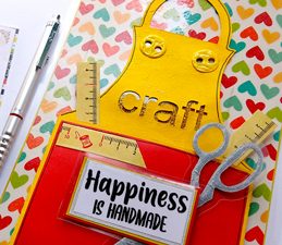 Pazzles DIY Happiness is Handmade Apron Card with instant SVG download. Compatible with all major electronic cutters including Pazzles Inspiration, Cricut, and Silhouette Cameo. Design by Zahraa Darweesh.
