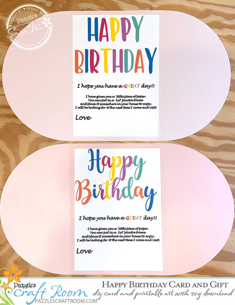 Pazzles DIY Trifold Birthday Card and Gift with instant SVG download. Compatible with all major electronic cutters including Pazzles Inspiration, Cricut, and Silhouette Cameo. Design by Sara Weber.