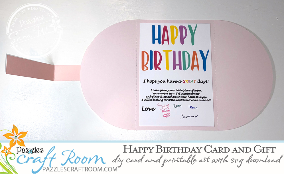 Pazzles DIY Trifold Birthday Card and Gift with instant SVG download. Compatible with all major electronic cutters including Pazzles Inspiration, Cricut, and Silhouette Cameo. Design by Sara Weber.