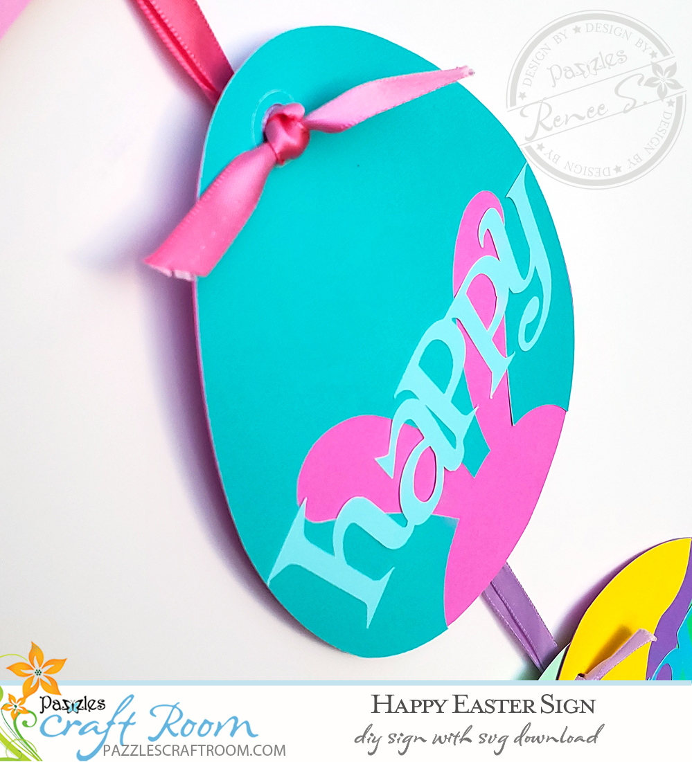 Pazzles DIY Happy Easter Sign with instant SVG download.  Instant SVG download compatible with all major electronic cutters including Pazzles Inspiration, Cricut, and Silhouette Cameo. Design by Renee Smart.