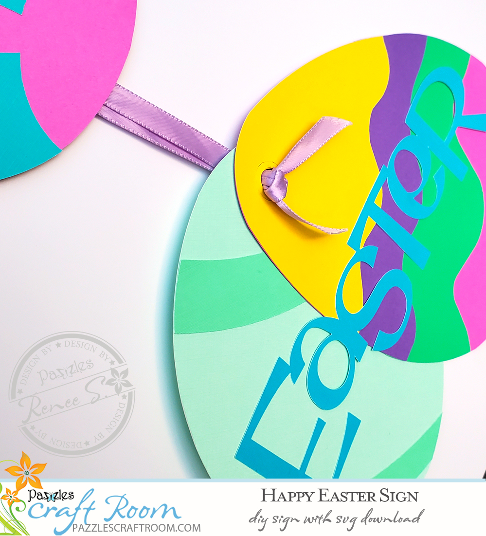 Pazzles DIY Happy Easter Sign with instant SVG download.  Instant SVG download compatible with all major electronic cutters including Pazzles Inspiration, Cricut, and Silhouette Cameo. Design by Renee Smart.