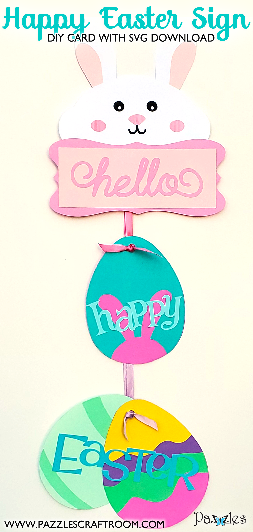 Pazzles DIY Happy Easter Sign with instant SVG download.  Instant SVG download compatible with all major electronic cutters including Pazzles Inspiration, Cricut, and Silhouette Cameo. Design by Renee Smart.