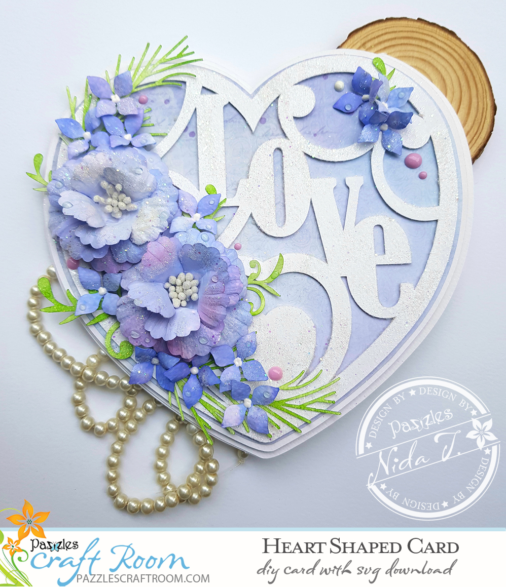 Pazzles DIY Heart Shaped Love Card for Valentines Day with instant SVG download. Compatible with all electronic cutters including Pazzles Inspiration, Cricut, and Silhouette Cameo. Design by Nida Tanweer.