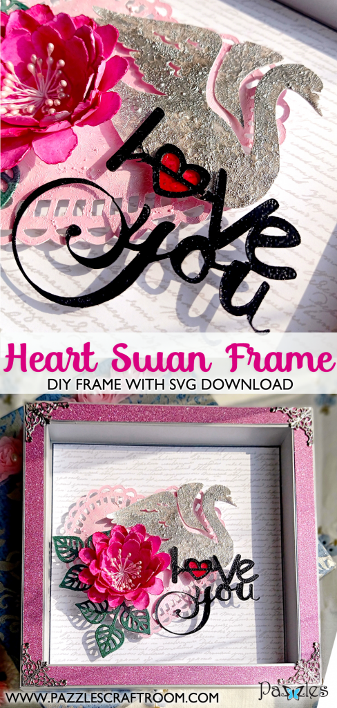 Pazzles Heart Swan Frame with instant SVG download. Compatible with all major electronic cutters including Pazzles Inspiration, Cricut, and Silhouette Cameo. Design by Zahraa Darweesh.