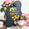 Pazzles DIY Hello Spring Cafe Sign with instant SVG download. Instant SVG download compatible with all major electronic cutters including Pazzles Inspiration, Cricut, and Silhouette Cameo. Design by Monica Martinez.