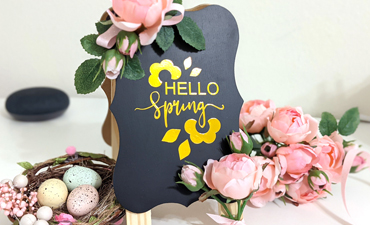 Pazzles DIY Hello Spring Cafe Sign with instant SVG download. Instant SVG download compatible with all major electronic cutters including Pazzles Inspiration, Cricut, and Silhouette Cameo. Design by Monica Martinez.