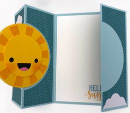 Pazzles Hello Sunshine DIY Gatefold Card with instant SVG download- Compatible with all major electronic cutters including Pazzles Inspiration, Cricut, and Silhouette. Design by Alma Cervantes.