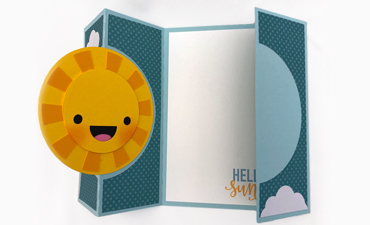 Pazzles Hello Sunshine DIY Gatefold Card with instant SVG download- Compatible with all major electronic cutters including Pazzles Inspiration, Cricut, and Silhouette. Design by Alma Cervantes.