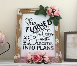 Pazzles DIY Her Dreams Sign with instant SVG download. Instant SVG download compatible with all major electronic cutters including Pazzles Inspiration, Cricut, and Silhouette Cameo. Design by Monica Martinez.