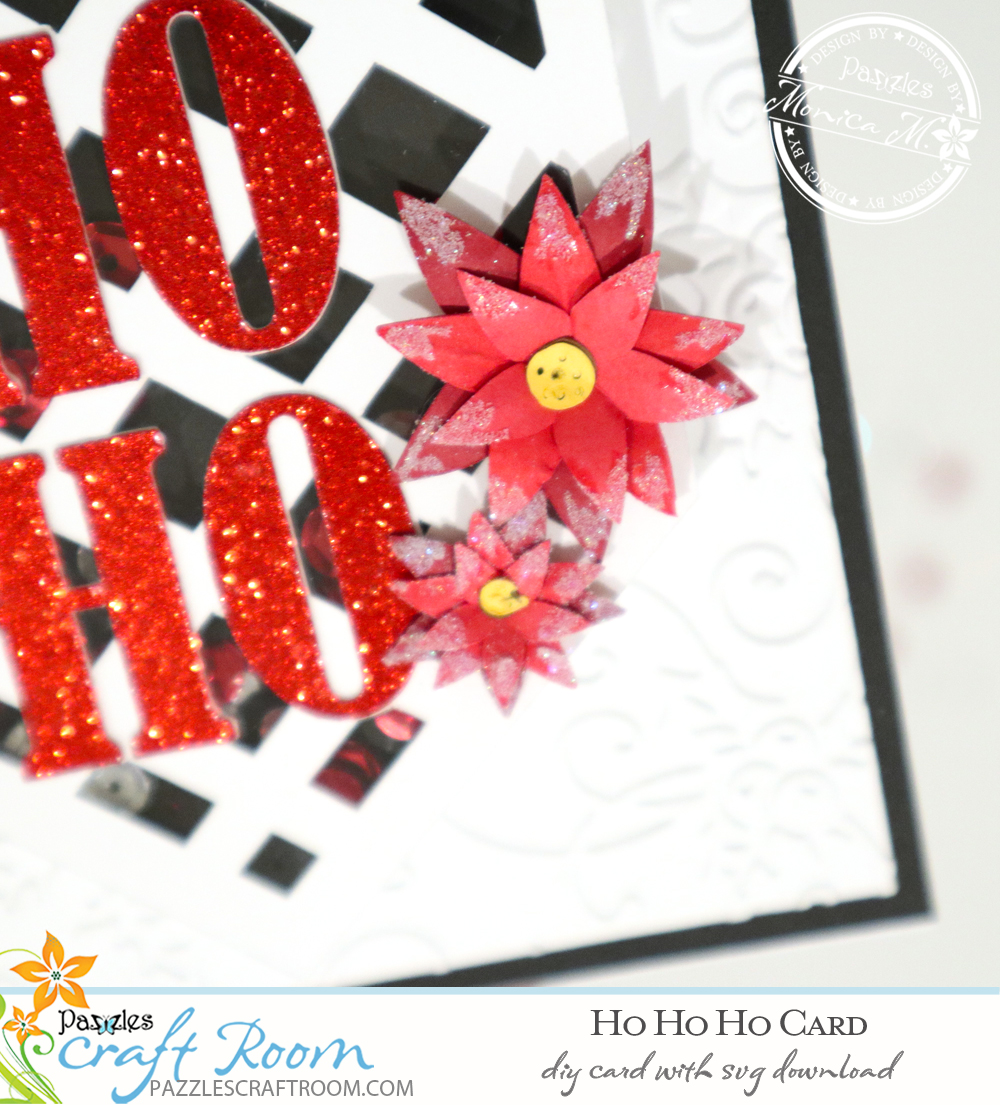 Pazzles DIY Ho Ho Ho Card with instant SVG download. Compatible with all major electronic cutters including Pazzles Inspiration, Cricut, and Silhouette Cameo. Design by Monica Martinez.