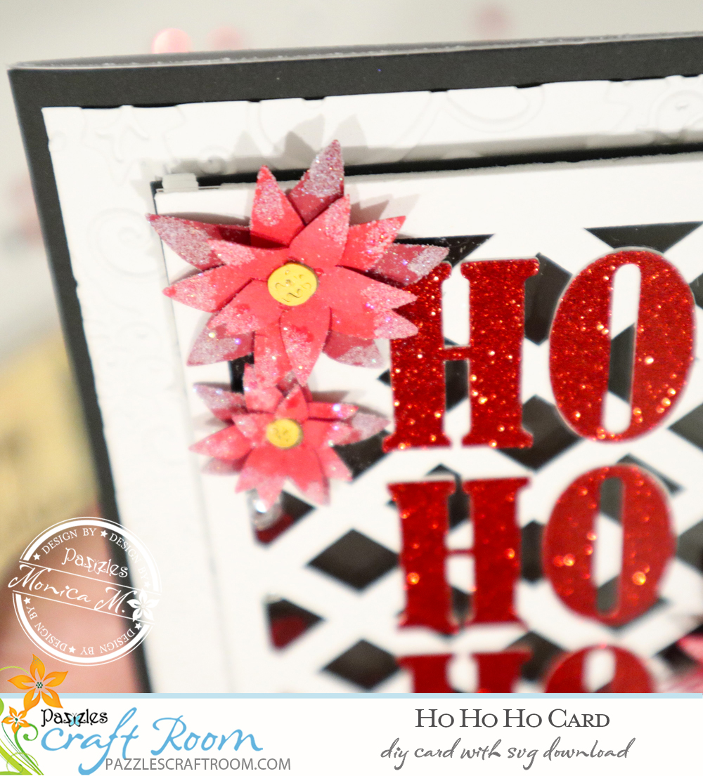 Pazzles DIY Ho Ho Ho Card with instant SVG download. Compatible with all major electronic cutters including Pazzles Inspiration, Cricut, and Silhouette Cameo. Design by Monica Martinez.