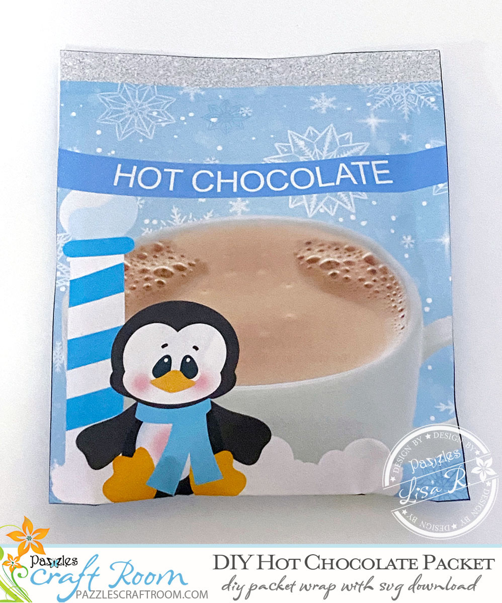 Pazzles DIY custom Hot Chocolate Wrapper with SVG download. Compatible with all major electronic cutters including Pazzles Inspiration, Cricut, and Silhouette Cameo. Design by Lisa Reyna.