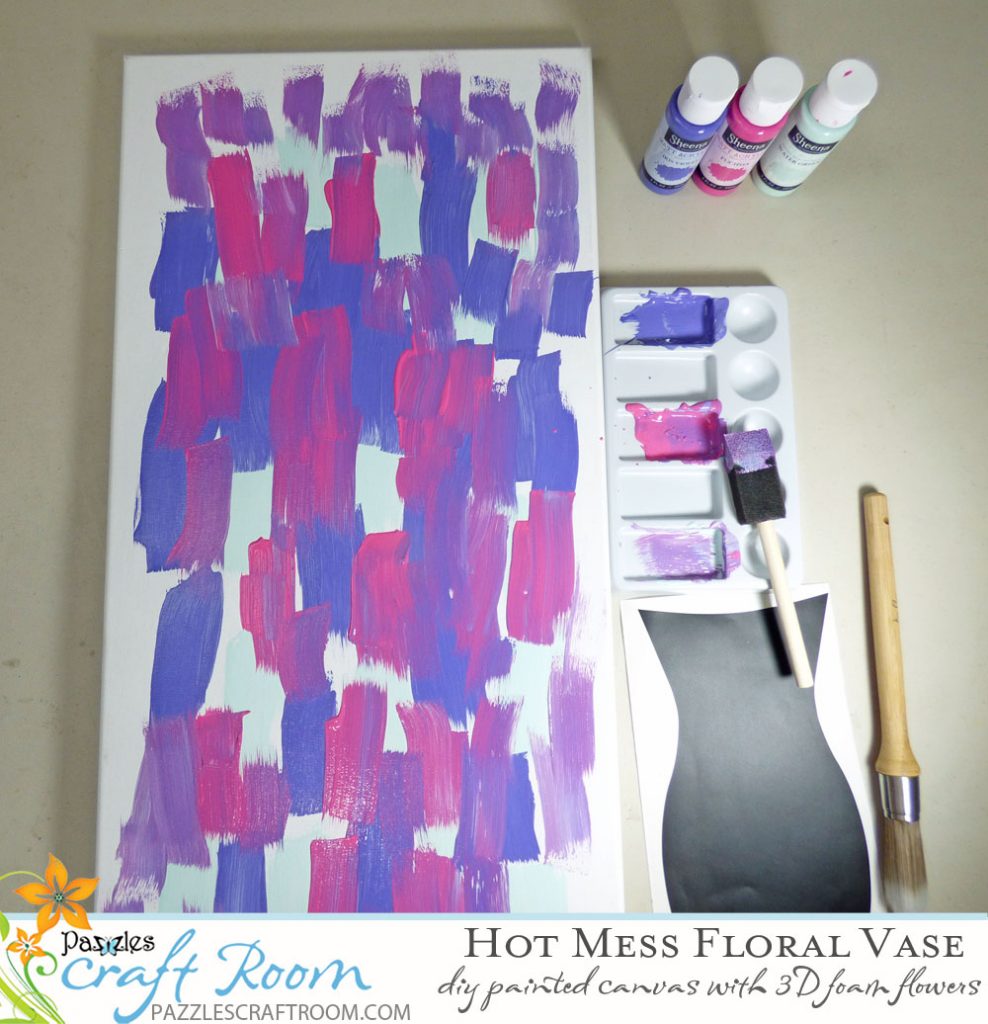Pazzles DIY Hot Mess Canvas Floral Vase with Foam Flowers by Julie Flanagan