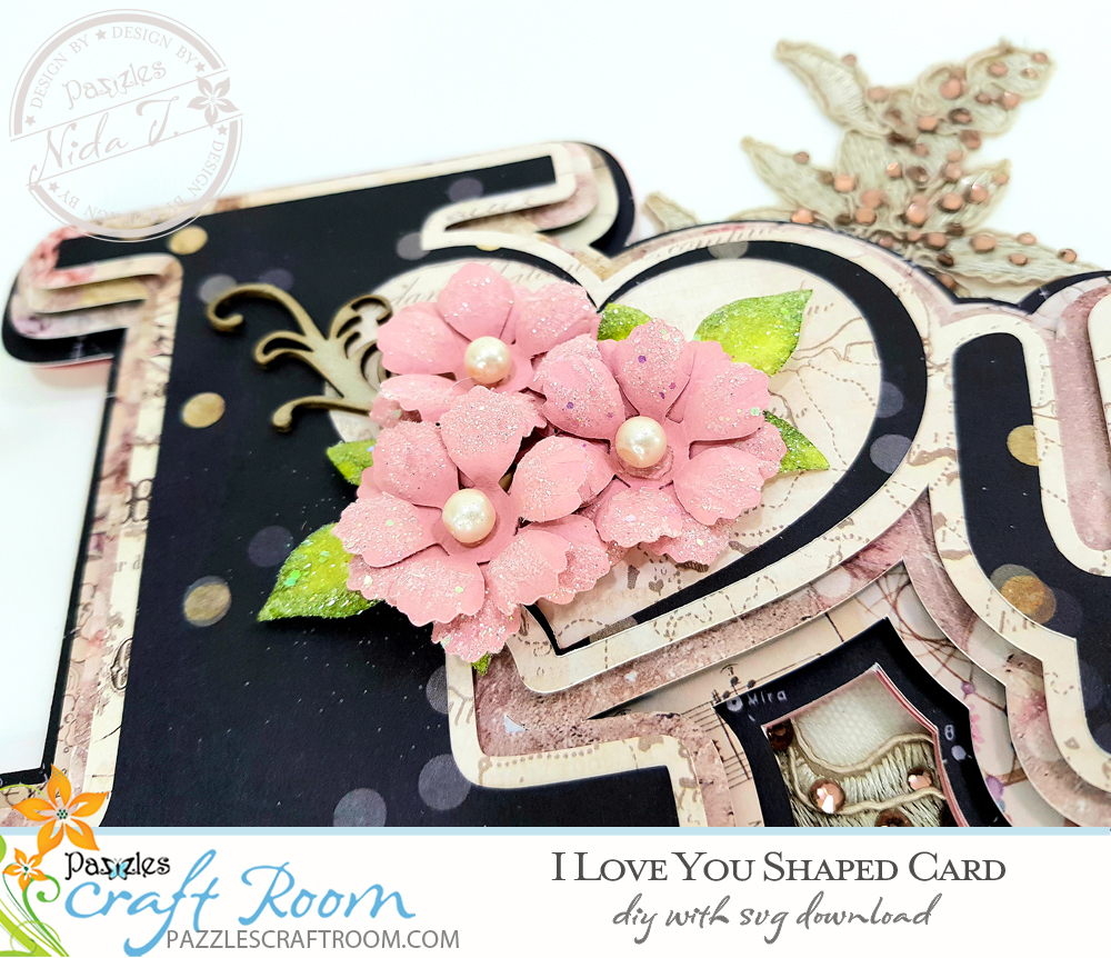 Pazzles DIY I Love You Shaped Card with instant SVG download. Compatible with all major electronic cutters including Pazzles Inspiration, Cricut, and Silhouette. Design by Nida Tanweer.