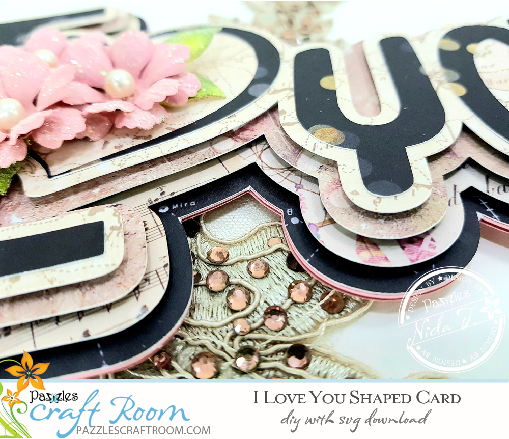 Pazzles DIY I Love You Shaped Card with instant SVG download. Compatible with all major electronic cutters including Pazzles Inspiration, Cricut, and Silhouette. Design by Nida Tanweer.