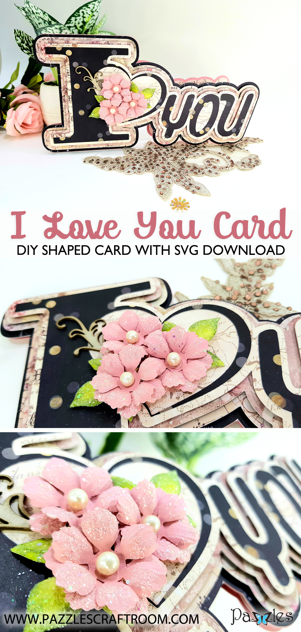 Pazzles DIY I Love You Shaped Card with instant SVG download. Compatible with all major electronic cutters including Pazzles Inspiration, Cricut, and Silhouette. Design by Nida Tanweer.