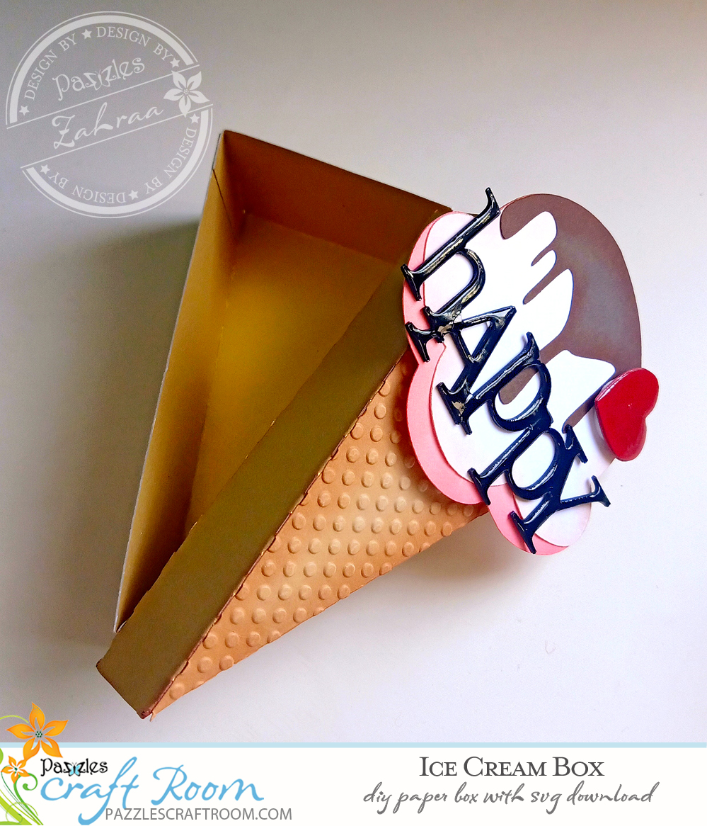 Pazzles DIY Ice Cream Box. Instant SVG download compatible with all major electronic cutters including Pazzles Inspiration, Cricut, and Silhouette Cameo. Design by Zahraa Darweesh.