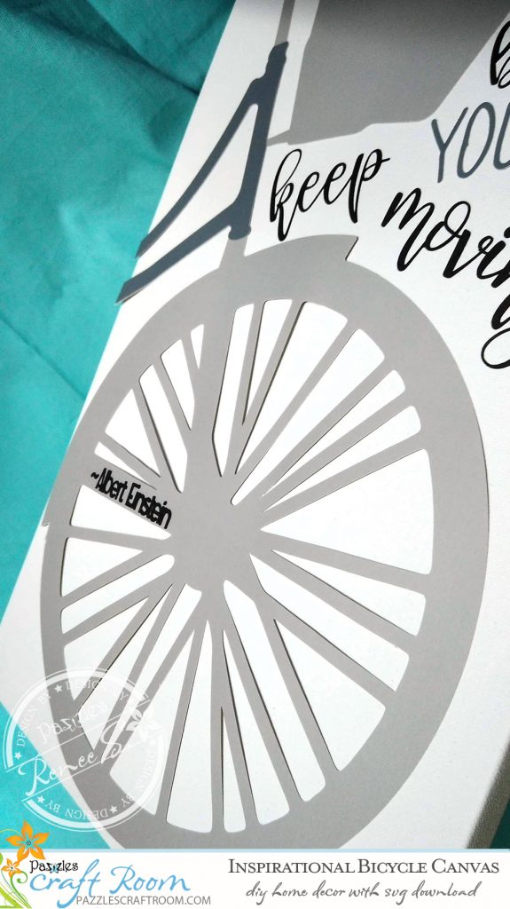 Pazzles DIY Inspirational Bicycle Canvas with instant SVG download. Compatible with all major electronic cutters including Pazzles Inspiration, Cricut, and Silhouette Cameo. Design by Renee Smart.