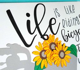 Pazzles DIY Inspirational Bicycle Canvas with instant SVG download. Compatible with all major electronic cutters including Pazzles Inspiration, Cricut, and Silhouette Cameo. Design by Renee Smart.