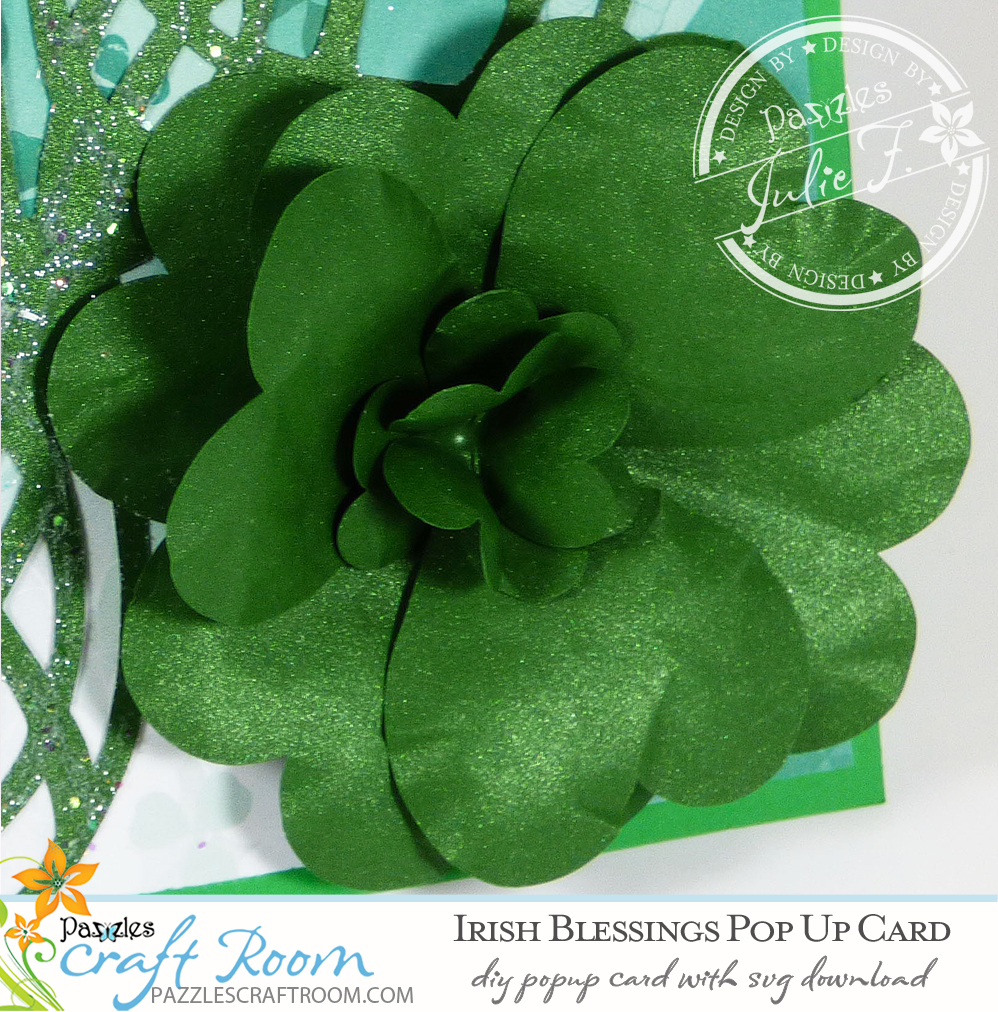 Pazzles DIY Irish Blessings St. Patrick's Day Pop-Up Card with instant SVG download. Compatible with all major electronic cutters including Pazzles Inspiration, Cricut, and Silhouette Cameo. Design by Julie Flanagan.