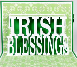 Pazzles DIY Irish Blessings St. Patrick's Day Pop-Up Card with instant SVG download. Compatible with all major electronic cutters including Pazzles Inspiration, Cricut, and Silhouette Cameo. Design by Julie Flanagan.