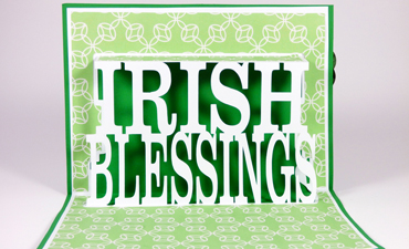 Pazzles DIY Irish Blessings St. Patrick's Day Pop-Up Card with instant SVG download. Compatible with all major electronic cutters including Pazzles Inspiration, Cricut, and Silhouette Cameo. Design by Julie Flanagan.