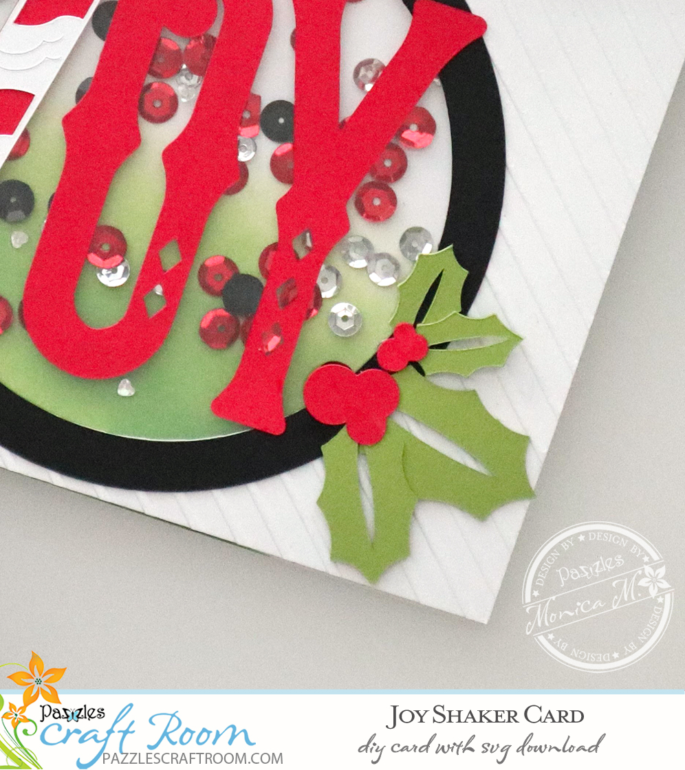 Pazzles Christmas DIY Joy Shaker Card with instant SVG download. Compatible with all major electronic cutters including Pazzles, Cricut, and Silhouette Cameo. Design by Monica Martinez.