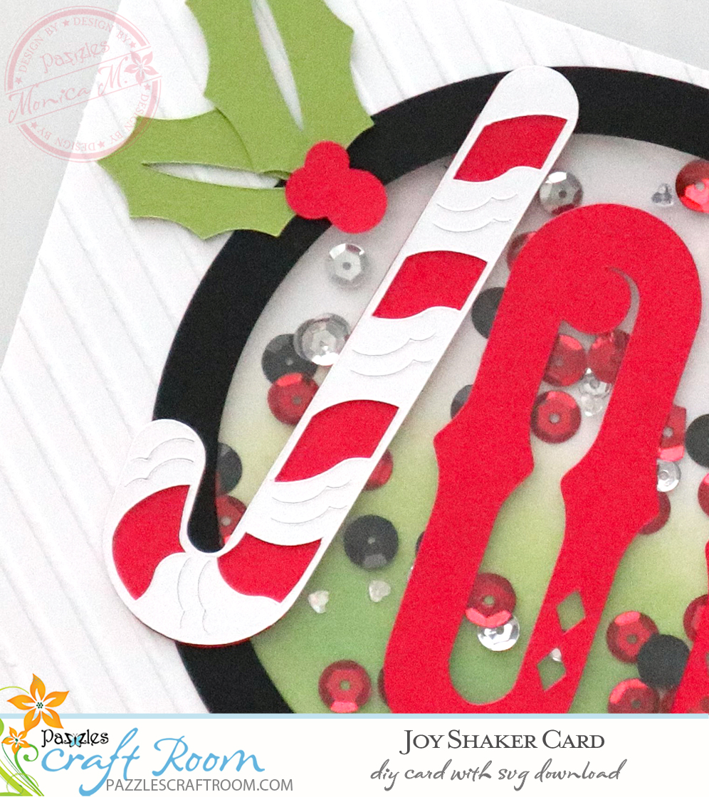 Pazzles Christmas DIY Joy Shaker Card with instant SVG download. Compatible with all major electronic cutters including Pazzles, Cricut, and Silhouette Cameo. Design by Monica Martinez.
