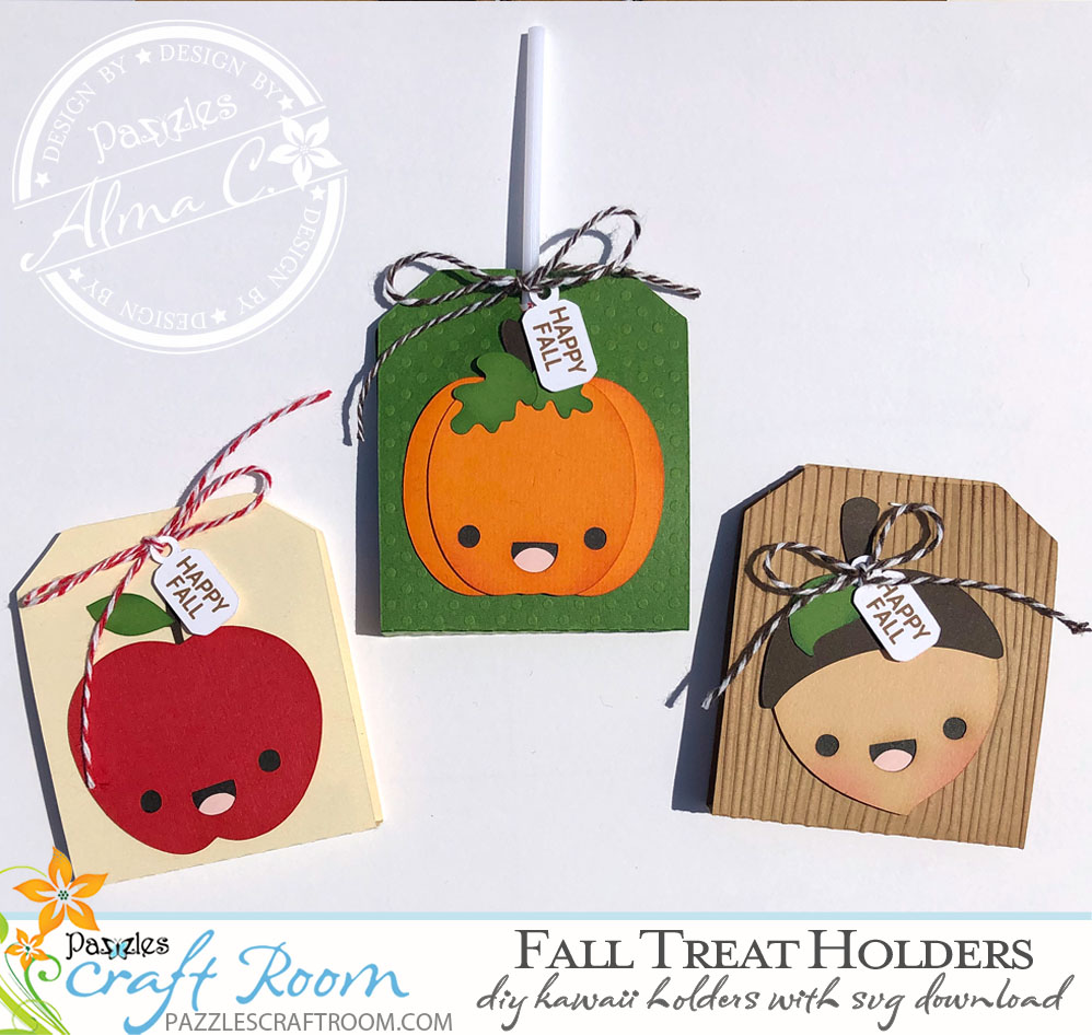 Pazzles DIY Kawaii Fall Treat Holders with SVG download compatible with Pazzles Inspiration, Cricut, and Silhouette Cameo by Alma Cervantes