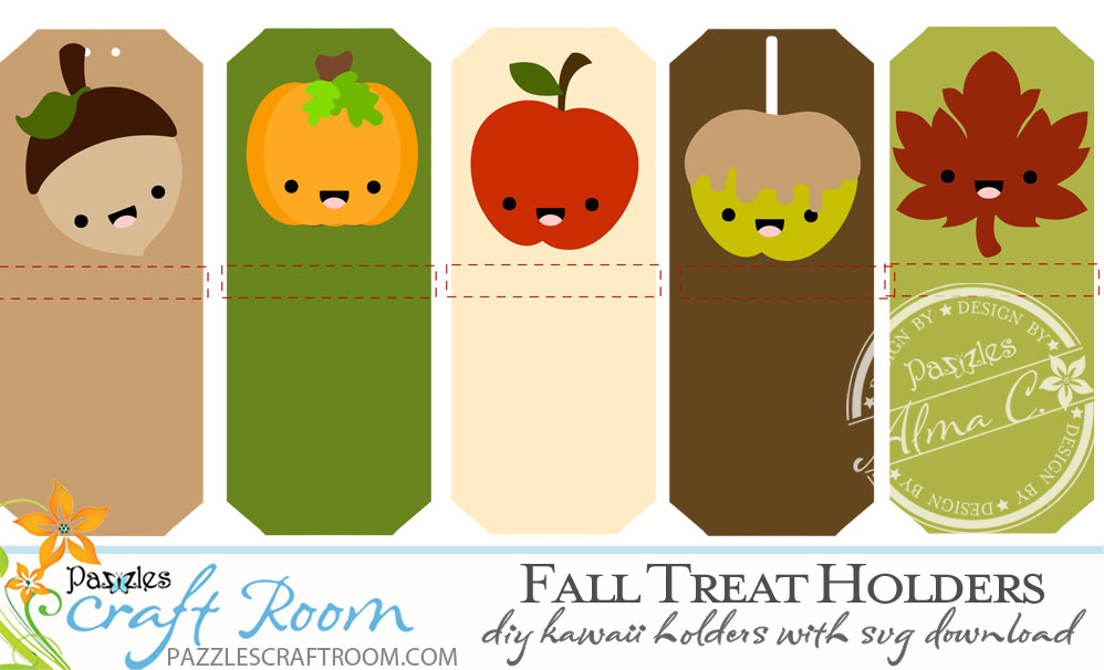 Pazzles DIY Kawaii Fall Treat Holders with SVG download compatible with Pazzles Inspiration, Cricut, and Silhouette Cameo by Alma Cervantes