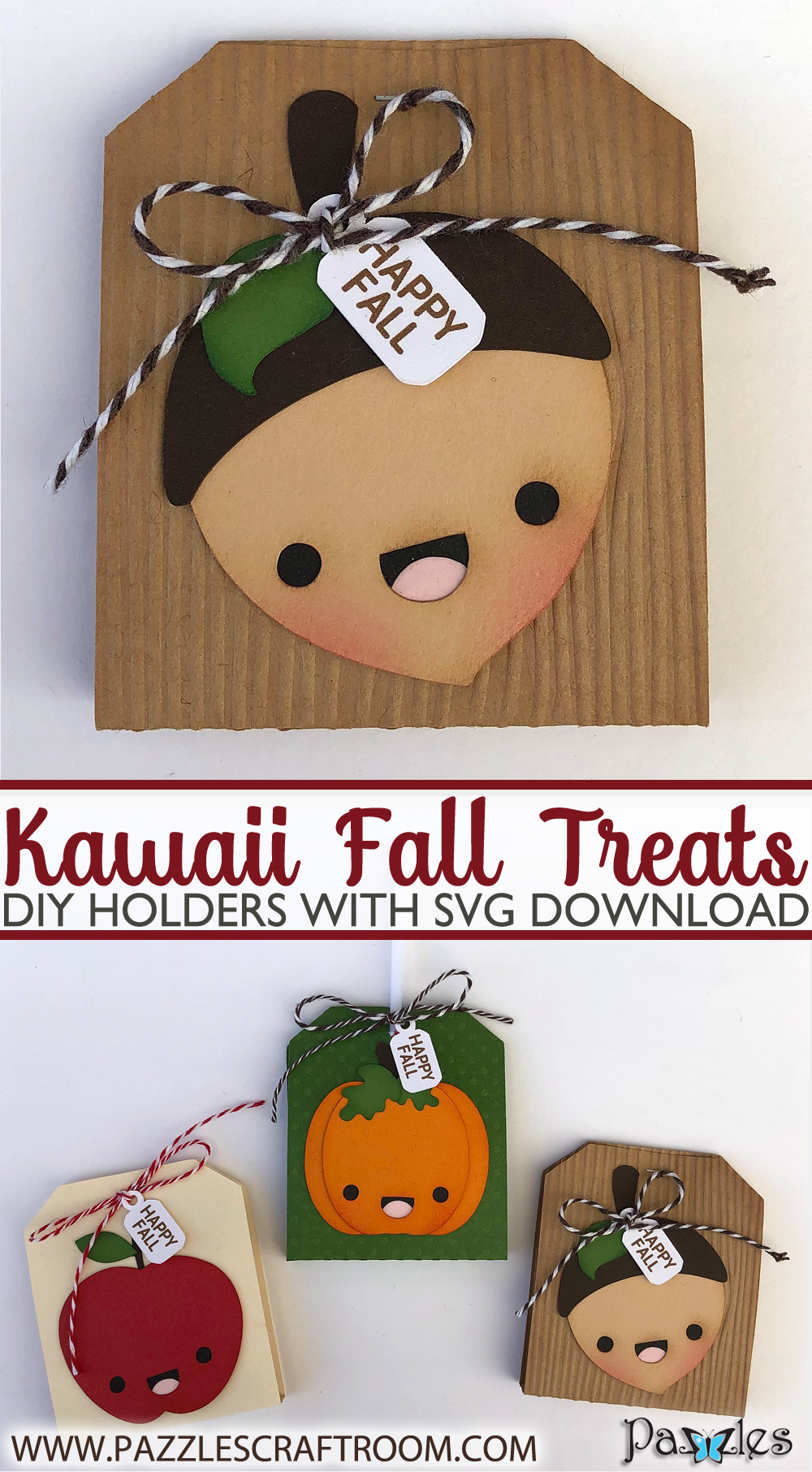 Pazzles DIY Kawaii Fall Treat Holders with SVG download compatible with Pazzles Inspiration, Cricut, and Silhouette Cameo by Alma Cervantes