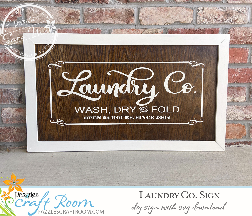 Pazzles DIY Laundry Sign with instant SVG download. Compatible with all major electronic cutters including Pazzles Inspiration, Cricut, and Silhouette Cameo. Design by Sara Weber.