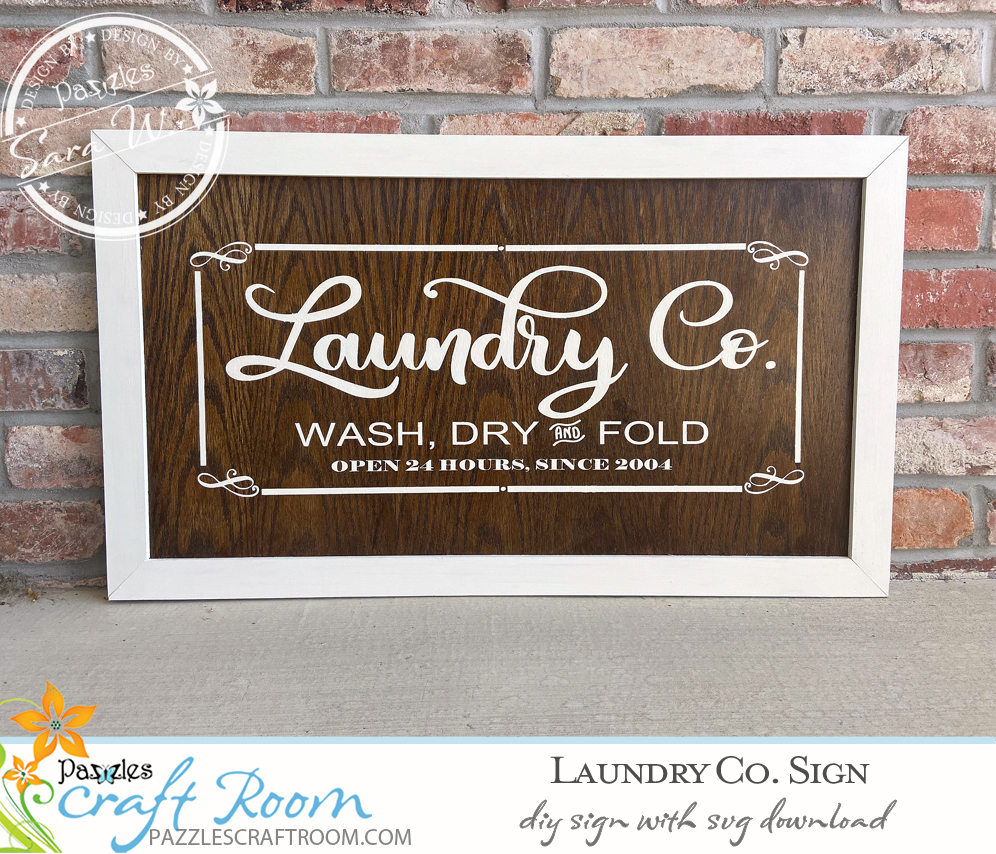 Pazzles DIY Laundry Sign with instant SVG download. Compatible with all major electronic cutters including Pazzles Inspiration, Cricut, and Silhouette Cameo. Design by Sara Weber.