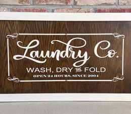 Pazzles DIY Laundry Sign with instant SVG download. Compatible with all major electronic cutters including Pazzles Inspiration, Cricut, and Silhouette Cameo. Design by Sara Weber.