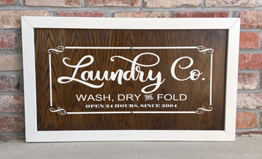 Pazzles DIY Laundry Sign with instant SVG download. Compatible with all major electronic cutters including Pazzles Inspiration, Cricut, and Silhouette Cameo. Design by Sara Weber.