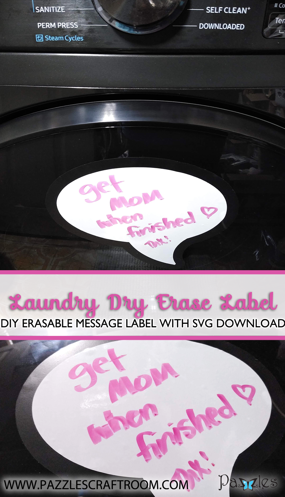 Pazzles DIY Laundry Dry Erase Labels with instant SVG download. Compatible with all major electronic cutters including Pazzles Inspiration, Cricut, and Silhouette Cameo. Design by Renee Smart.