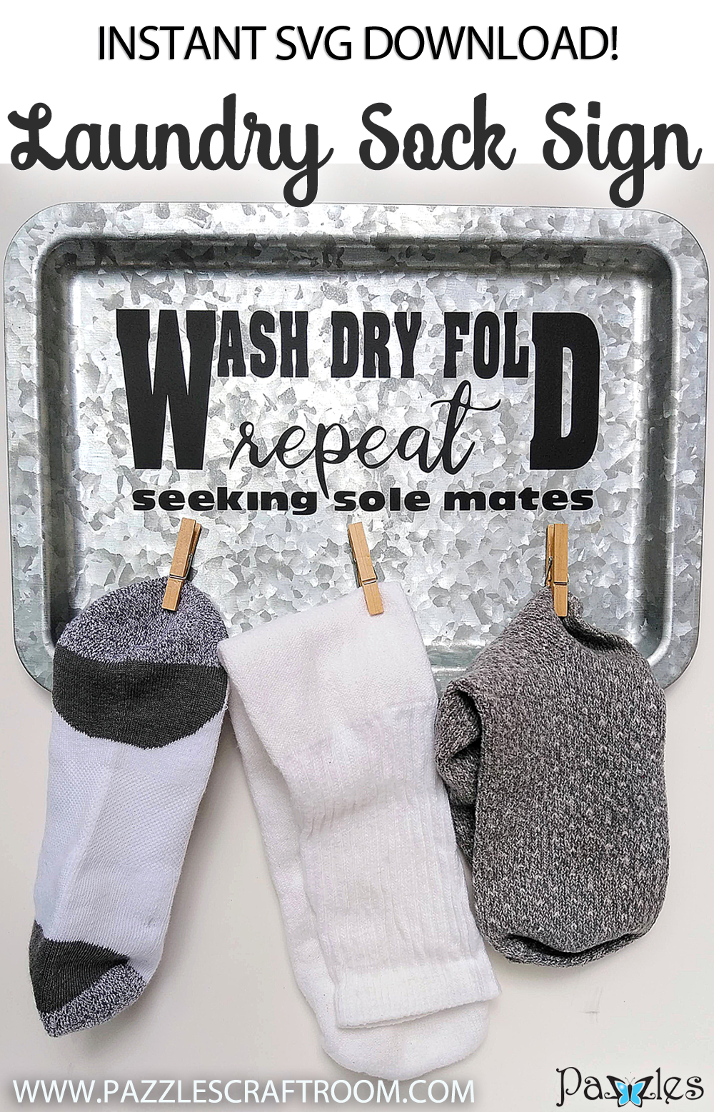 Pazzles DIY Laundry Missing Sock Sign by Renee Smart Instant SVG Download