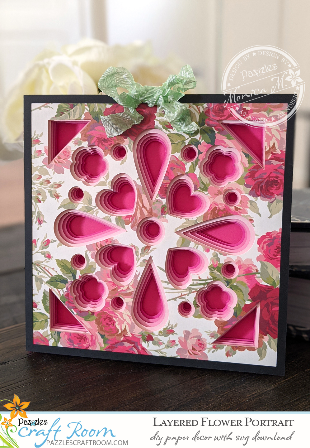 Pazzles DIY Paper Home Decor Layered Flower Portrait with instant SVG download. Compatible with all major electronic cutters including Pazzles Inspiration, Cricut, and Silhouette Cameo. Design Monica Martinez.