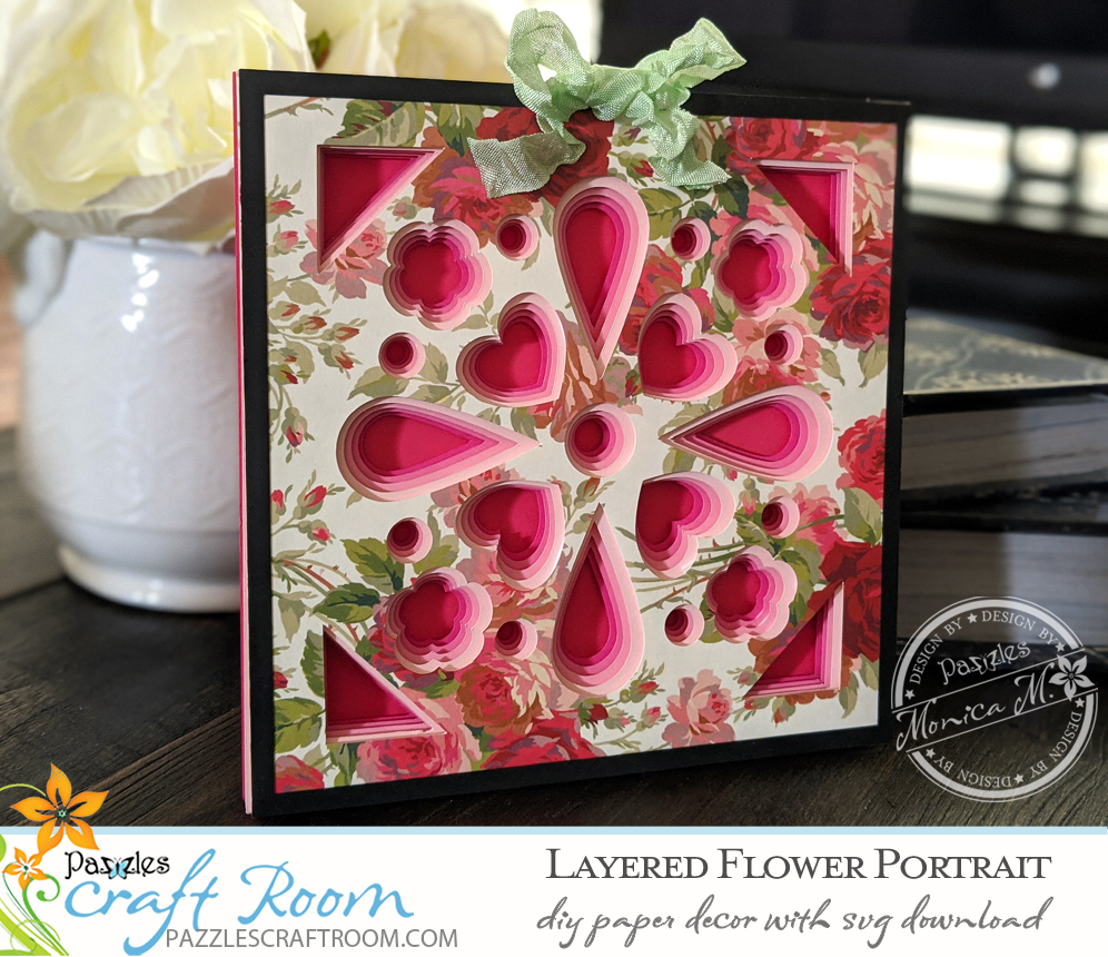 Pazzles DIY Paper Home Decor Layered Flower Portrait with instant SVG download. Compatible with all major electronic cutters including Pazzles Inspiration, Cricut, and Silhouette Cameo. Design Monica Martinez.