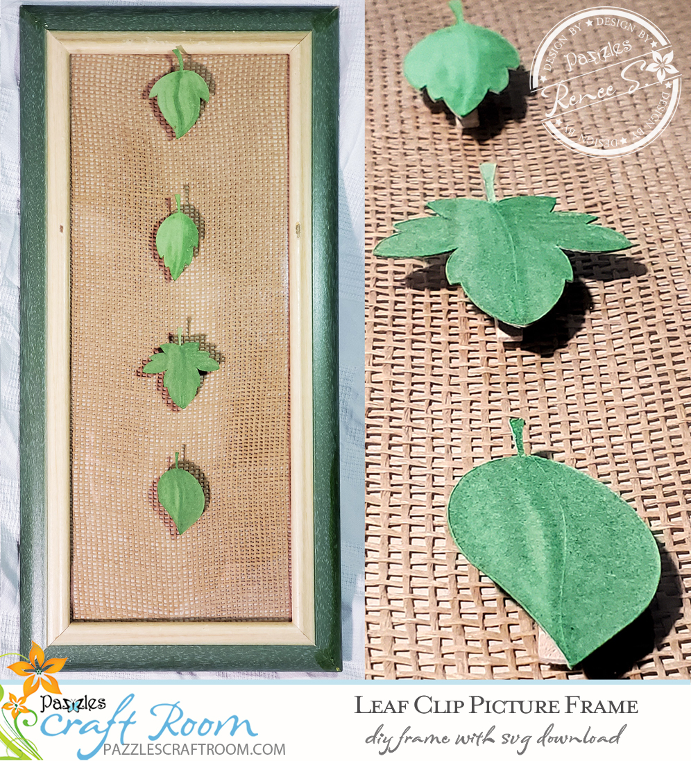 Pazzles DIY Leaf Clip Photo Frame with instant SVG download. Compatible with all major electronic cutters including Pazzles Inspiration, Cricut, and SIlhouette Cameo. Design by Renee Smart.