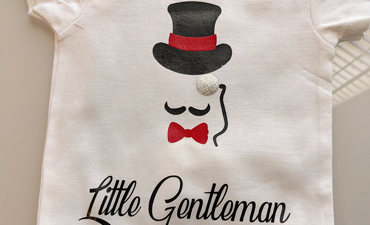 Pazzles DIY Little Gentleman Onesie with instant SVG download. Instant SVG download compatible with all major electronic cutters including Pazzles Inspiration, Cricut, and Silhouette Cameo. Design by Monica Martinez.