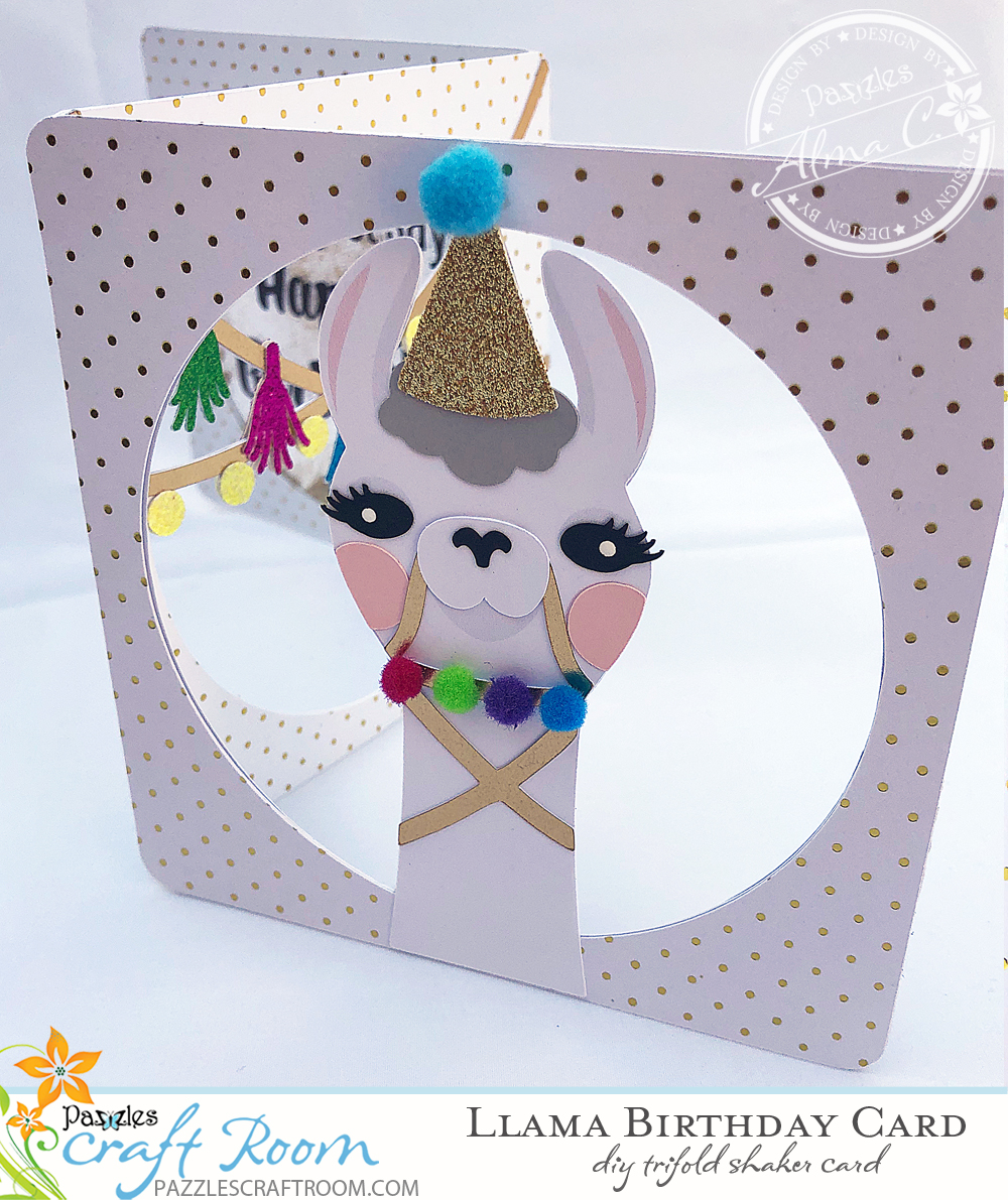 Pazzles Llama Birthday Card Trifold with Glitter Shaker by SVGCuttables