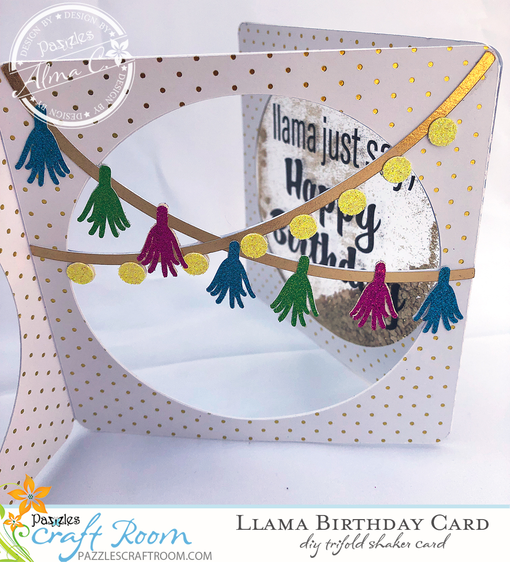 Pazzles Llama Birthday Card Trifold with Glitter Shaker by SVGCuttables