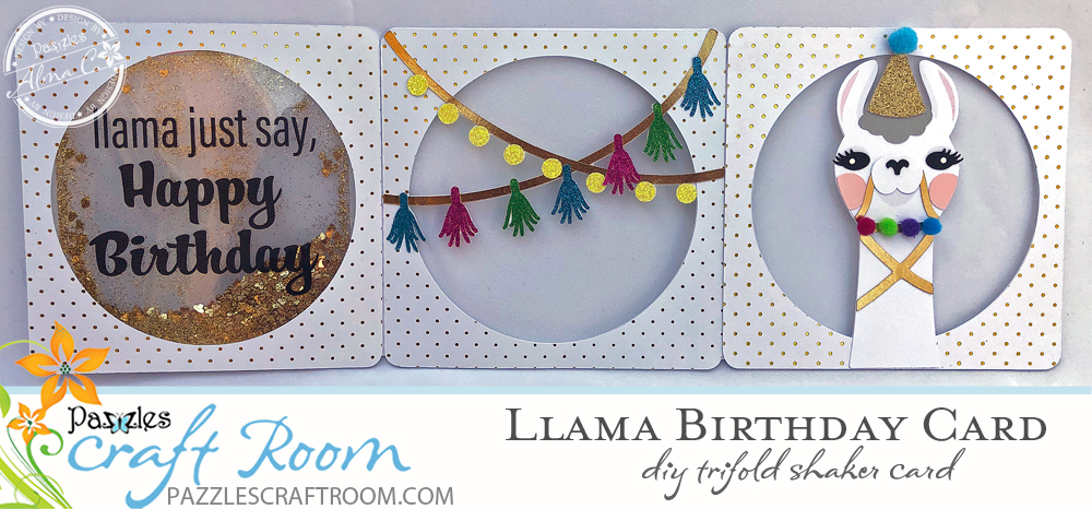 Pazzles Llama Birthday Card Trifold with Glitter Shaker by SVGCuttables